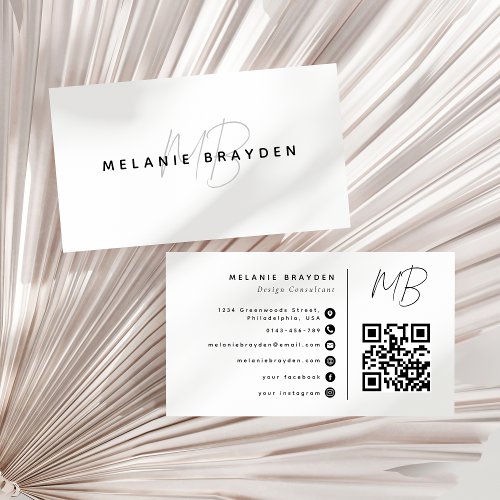 Minimalist Modern Professional Monogram QR Code  Business Card