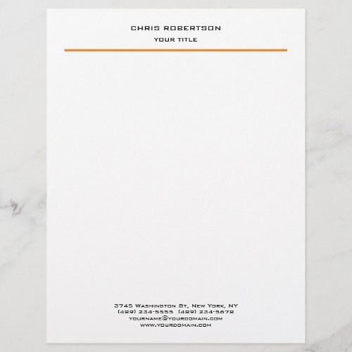 Minimalist Modern Professional Orange White Letterhead