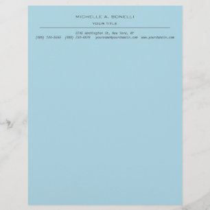 Minimalist Modern Professional Plain Sky Blue Letterhead