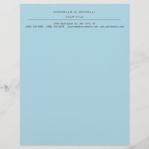 Minimalist Modern Professional Plain Sky Blue Letterhead