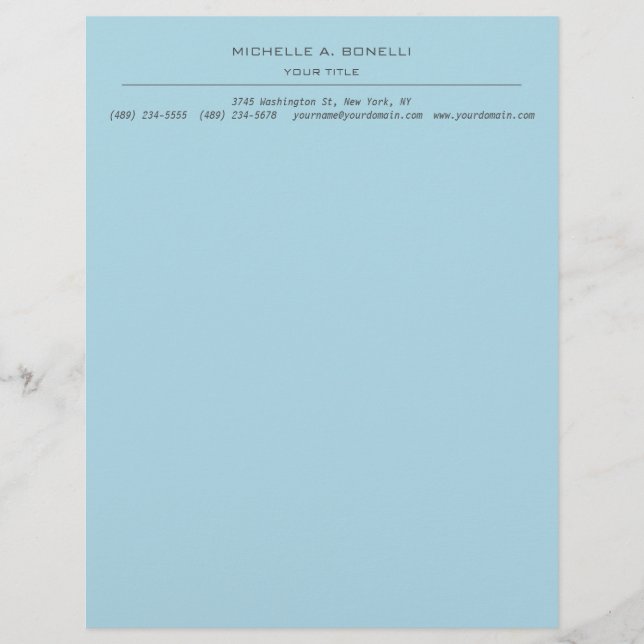 Minimalist Modern Professional Plain Sky Blue Letterhead (Front)