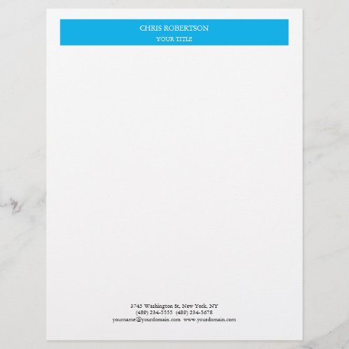 Minimalist Modern Professional Sky Blue White Letterhead