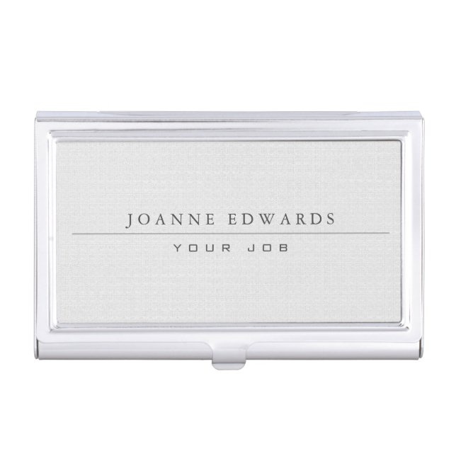 Minimalist modern professional white burlap business card holder (Front)