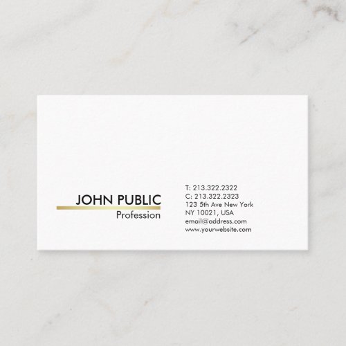 Minimalist Modern Professional White Gold Simple Business Card