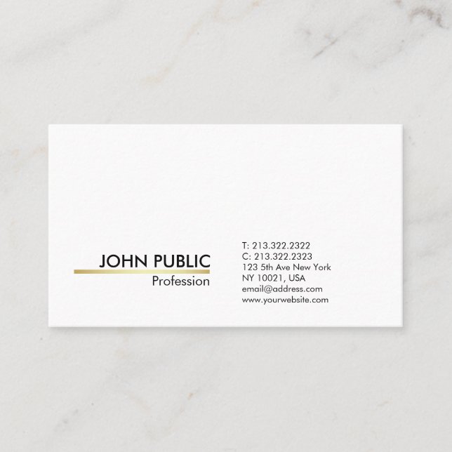 Minimalist Modern Professional White Gold Simple Business Card (Front)