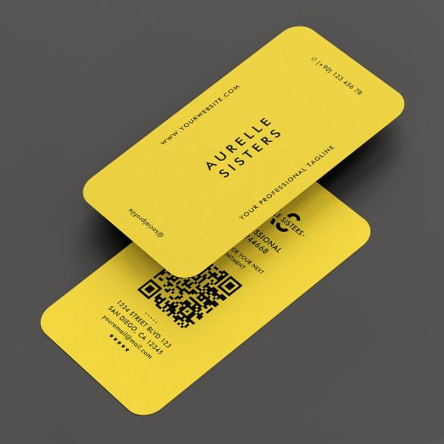 Minimalist Modern Professional Yellow QR Simple Business Card