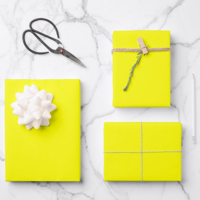 Minimalist Modern Pure Yellow  Wrapping Paper Sheets (Front)