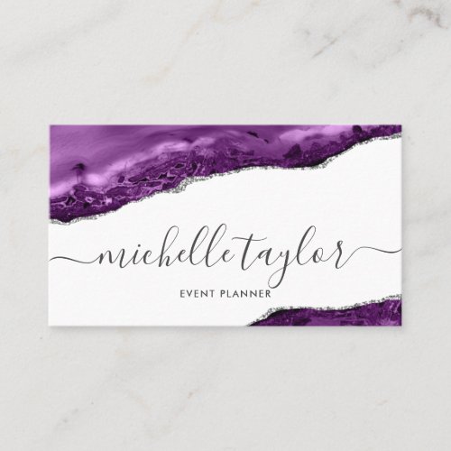 Minimalist modern purple agate signature script business card
