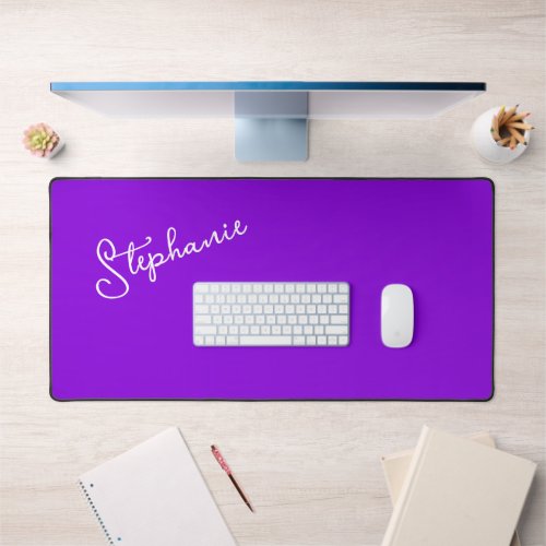 Minimalist Modern Purple Personalized Name Script  Desk Mat