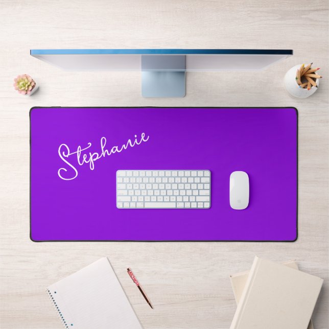 Minimalist Modern Purple Personalized Name Script  Desk Mat (Office 1)
