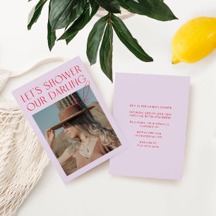 Minimalist Modern Purple Pink Photo Bridal Shower Invitation