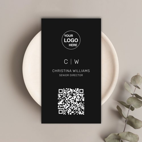 Minimalist Modern QR Code Monogram Name Business Card