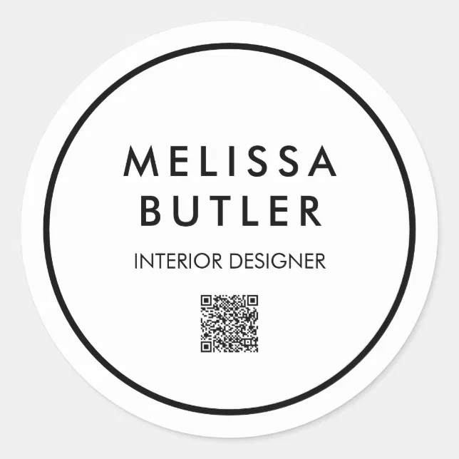 Minimalist Modern QR Code White Classic Round Sticker Zazzle