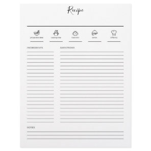 Minimalist Modern Recipe Cookbook Sheet Page