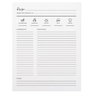 Minimalist Modern Recipe Sheet Cookbook Page