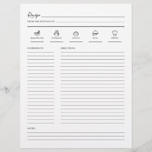 Minimalist Modern Recipe Sheet Cookbook Page