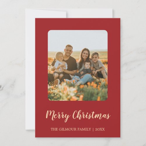 Minimalist ModernRed 3 Photo Christmas Newsletter Holiday Card