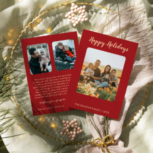 Minimalist Modern Red 3 Photo Happy Holidays News Holiday Card