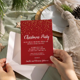 Minimalist Modern Red Christmas Party Gold Foil Invitation
