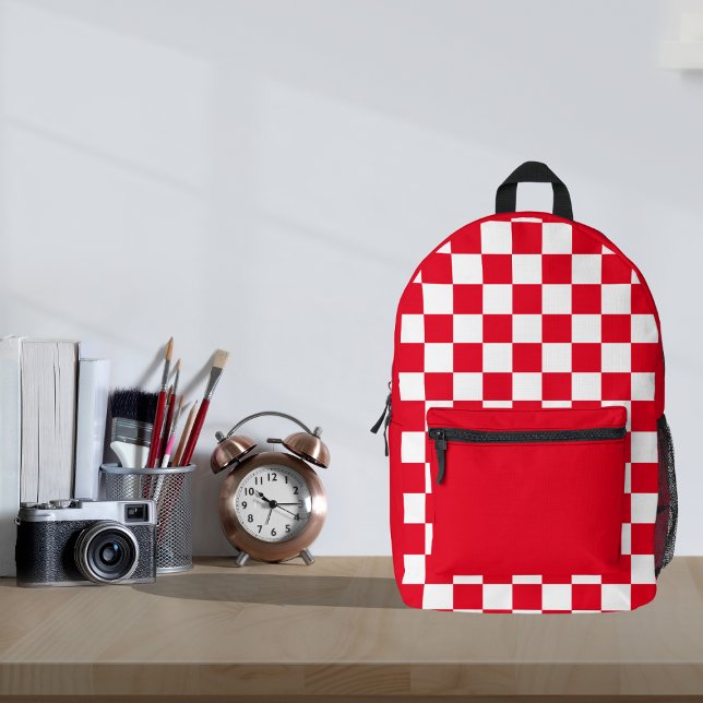 Minimalist Modern Red Croatian Checkerboard  Printed Backpack (Creator Uploaded)