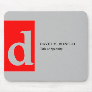 Minimalist modern red grey monogrammed your name mouse pad