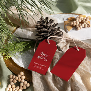 Minimalist Modern Red Happy Holidays Gift Tags