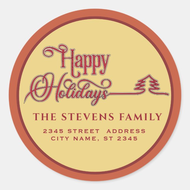 Minimalist modern red script Happy Holidays  Classic Round Sticker (Front)