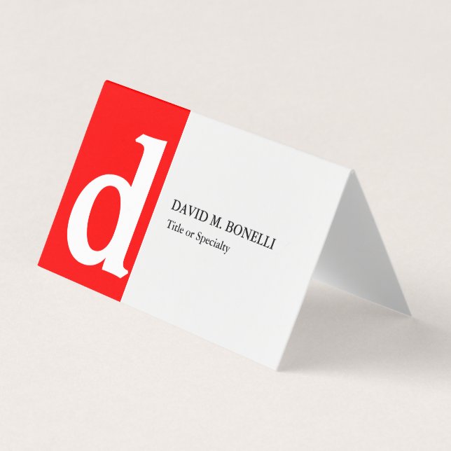 Minimalist modern red white monogram business card (Front)