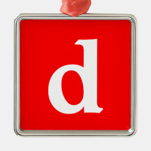 Minimalist modern red white monogrammed metal ornament