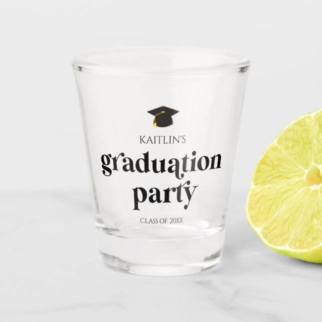 Minimalist Modern Retro Graduation Party Shot Glass (Front)