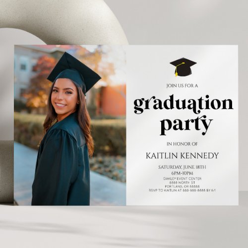 Minimalist Modern Retro Picture Graduation Party Invitation