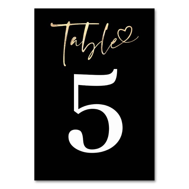 Minimalist Modern Romantic Black  Table Number (Front)