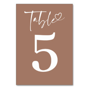 Minimalist Modern Romantic Light Brown Table Number