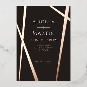 Minimalist Modern Rose Black Foil Invitation