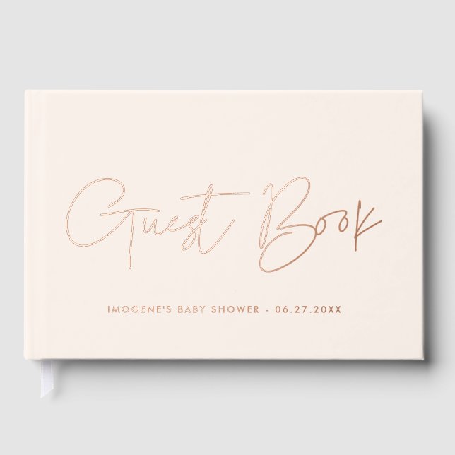 Minimalist modern Rose Gold Foil Baby shower Guest Book (Front)