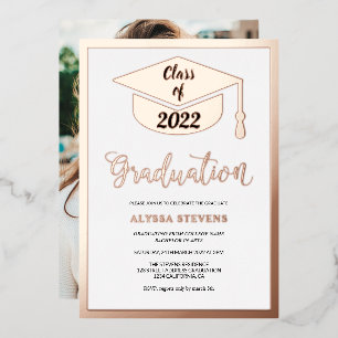 Minimalist modern rose gold graduation photo foil invitation