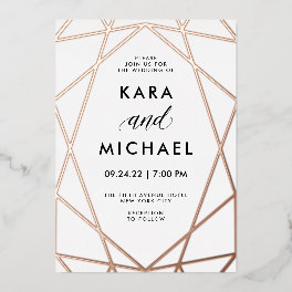 Minimalist Modern Rose Gold on White Wedding Foil Invitation