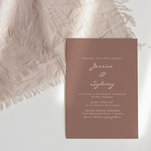 Minimalist Modern Rose Mauve Script Wedding Invitation