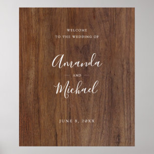 Minimalist Modern Rustic Wood Look Wedding Welcome Poster