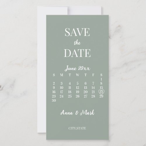 Minimalist Modern Sage Green Calendar Save The Date