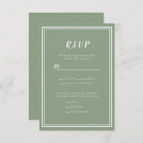Minimalist Modern Sage Green Wedding Classic       RSVP Card