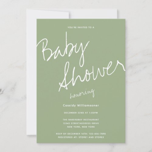 Minimalist Modern Sage Typography Baby Shower  Invitation