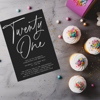 Minimalist Modern Script 21st Birthday Party Invitation