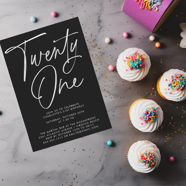 Minimalist Modern Script 21st Birthday Party Invitation | Zazzle