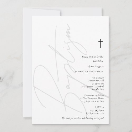 Minimalist Modern Script Baptism Christening Invitation