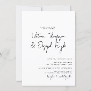 Minimalist Modern Script Black Ink White Wedding   Invitation