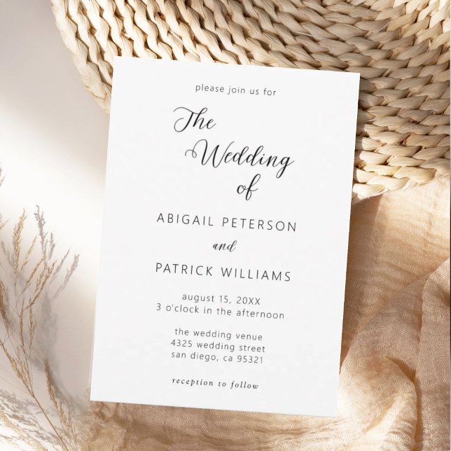 Minimalist Modern Script Black & White Wedding Invitation (Creator Uploaded)