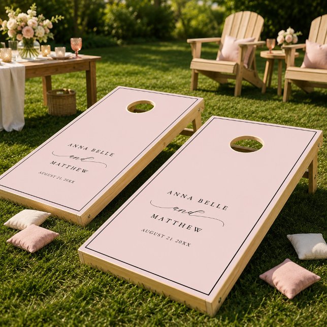 Minimalist Modern Script Blush Pink Wedding Cornhole Set (Creator Uploaded)