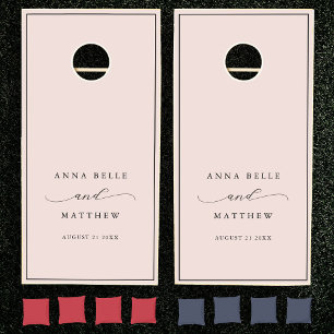 Minimalist Modern Script Blush Pink Wedding Cornhole Set