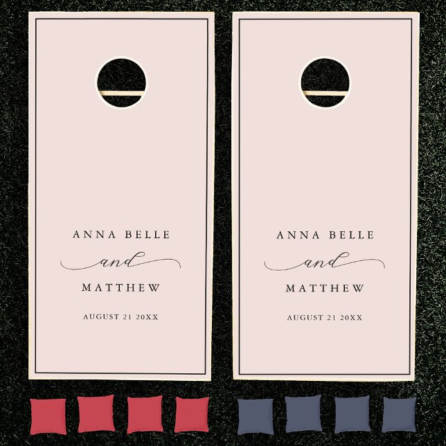 Minimalist Modern Script Blush Pink Wedding Cornhole Set (Creator Uploaded)